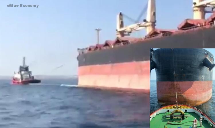 eBlue_economy_Bulk carrier disabled, towed to anchorage, Istanbul VIDEO