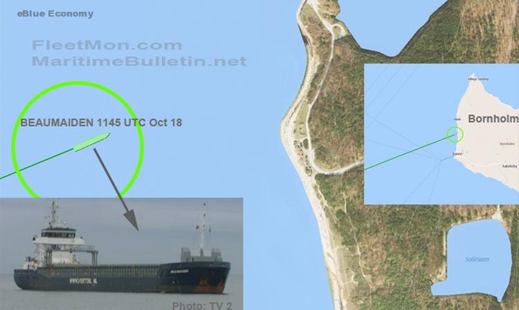 eBloue_economy_Dutch freighter sailed straight onto Bornholm coast, Baltic sea