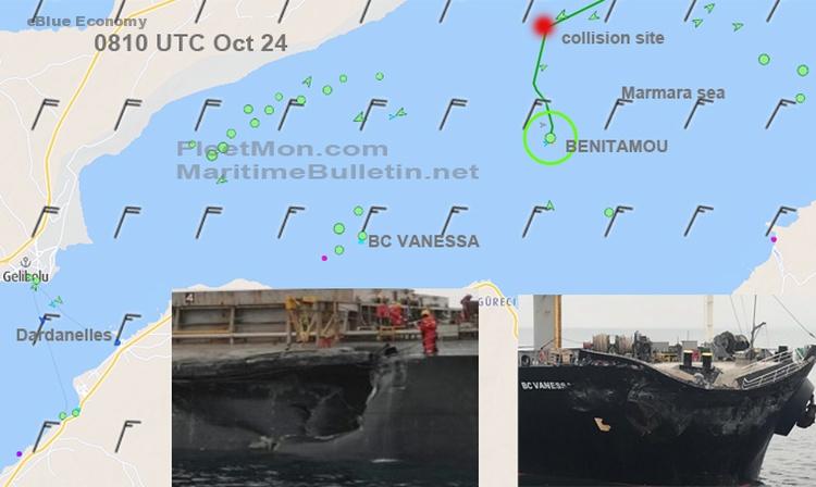 eBlue_economy_Capesize bulk carrier and cargo ship collided in Marmara sea, both heavily damaged