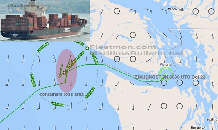 eBlue_economy_ZIM container ship lost dozen containers off Vancouver