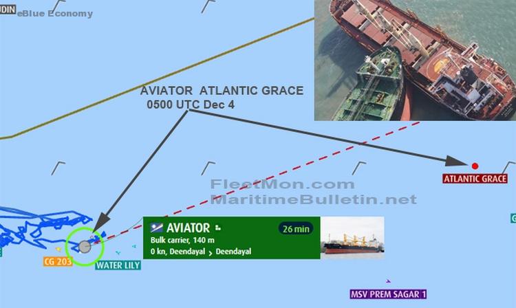 eBlue_economy_Bulk carrier AVIATOR and tanker ATLANTIC GRACE, entangled after collision in Gulf of Kutch