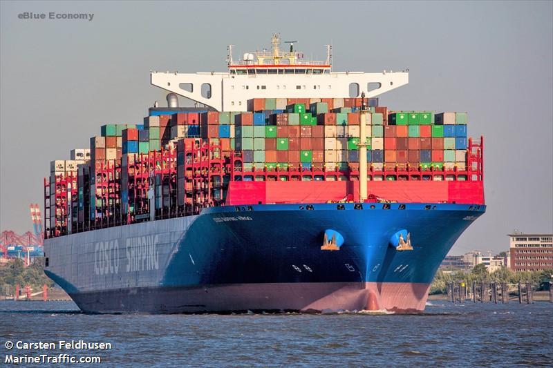 eBlue_economy_COSCO 20,000 TEU container ship troubled off Portugal