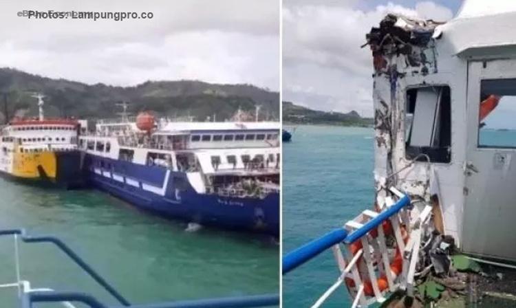 eBlue_economy_Ferries damaged in collision, Bakauheni, Sumatra