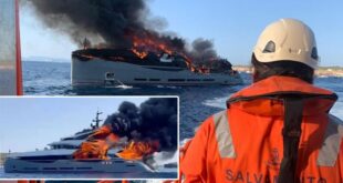 New 45m ISA superyacht Aria SF catches fire in Spain – VIDEO